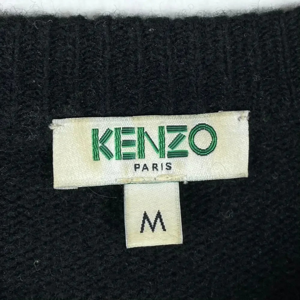 KENZO Sweater Men M”PARIS La Montana”2019 Graphic Logo Wool Black Royal-Blue